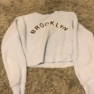 Light blue long sleeve fleece “brooklyn” crop top